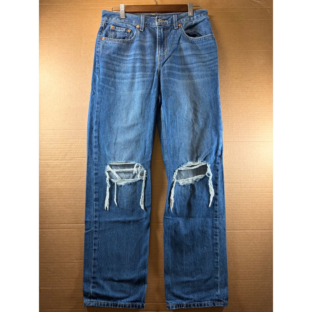 Levi's Low Pro Straight Jeans Womens 29 Blue Distressed Ripped Knee Denim